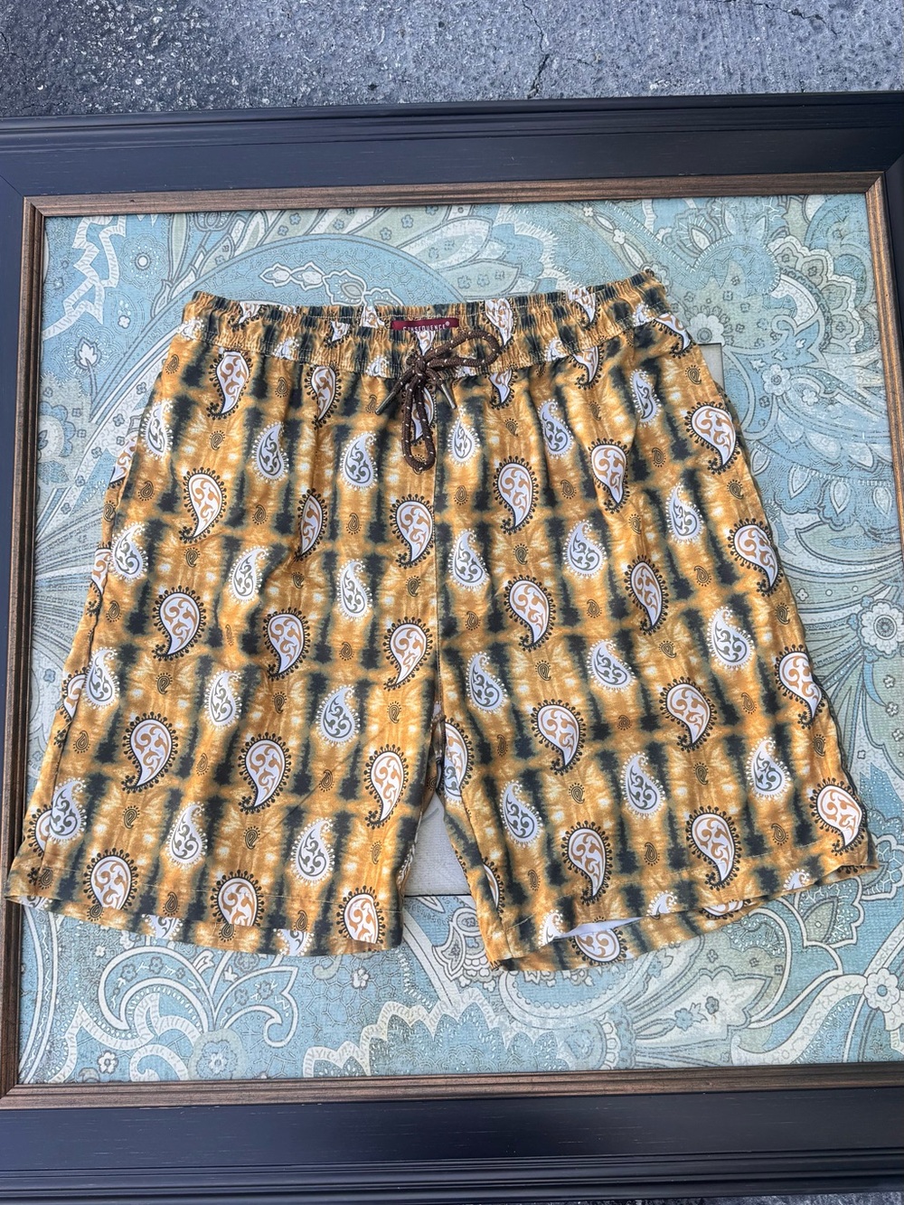Men's Yellow Paisley Swim Trunks with Drawstring Waist